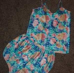 Satin floral two piece sleep set